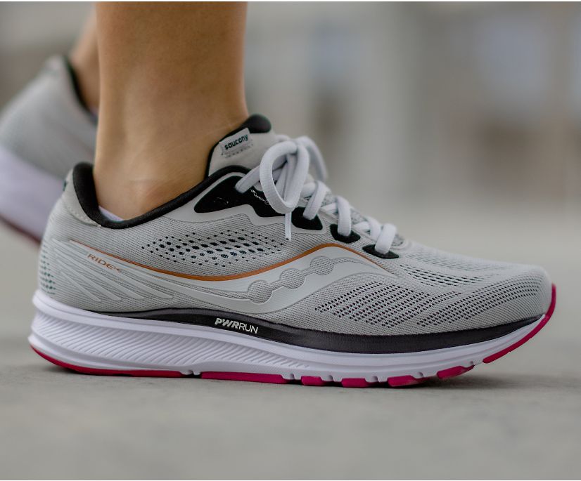 Saucony Ride 14 Wide Women's Running Shoes Grey / Pink | Canada 202ZUTG